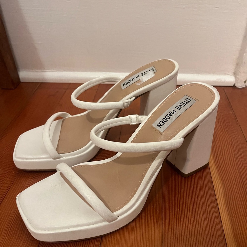 Steve Madden White Block Heel Sandals